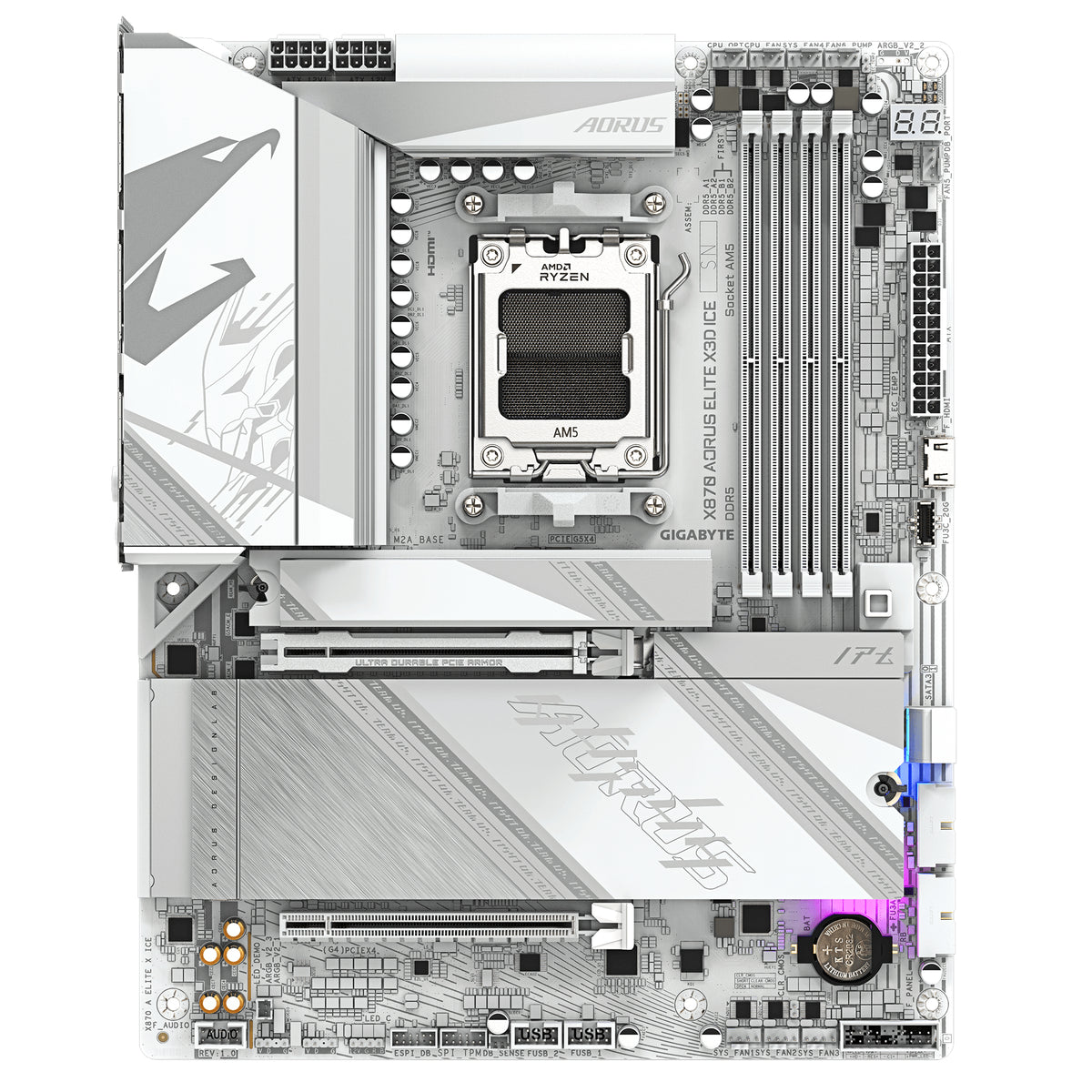 Carte mere - GIGABYTE - X870 A ELITE X ICE X870 X3D - Format ATX - Chipset AMD X870 - DDR5 & PCIe 5.0