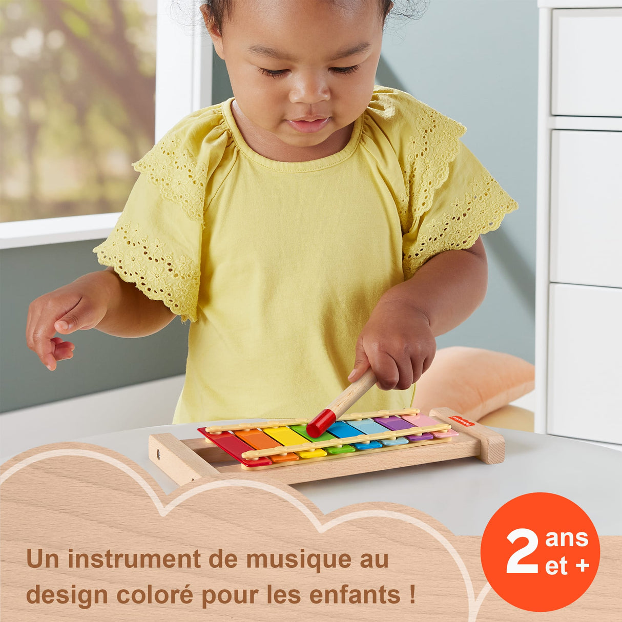 Fisher-Price-Xylophone en bois, instrument de musique avec 2 pieces HXV13
