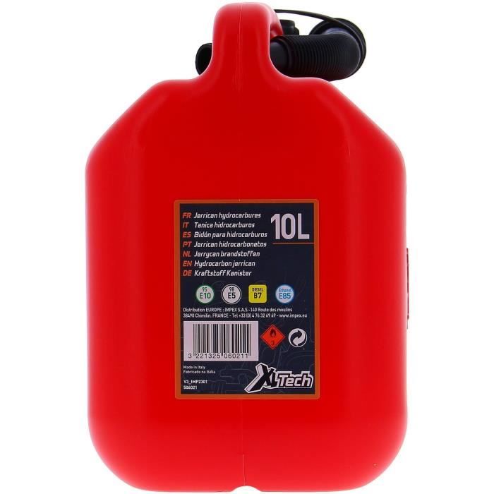 Jerrican 10L homologué carburants - PRECISION STEEL - L310 xl170 x H300mm - flexible diam : 19mm - L : 310mm - Diam goulot : 32mm