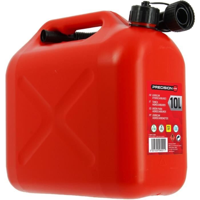 Jerrican 10L homologué carburants - PRECISION STEEL - L310 xl170 x H300mm - flexible diam : 19mm - L : 310mm - Diam goulot : 32mm