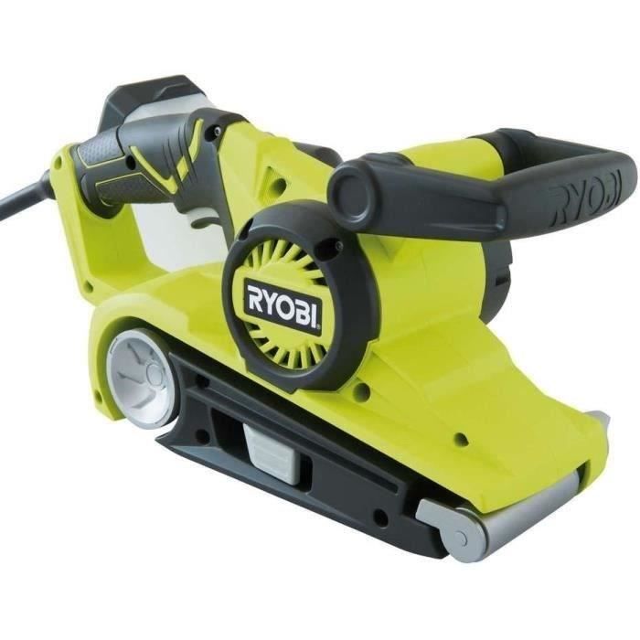 RYOBI - Ponceuse a bande 800 W - 75 x 533 mm - 330 m/min - poignÈe pivotante + 3 bandes abrasives grain 60 / 100 / 120 - EBS800
