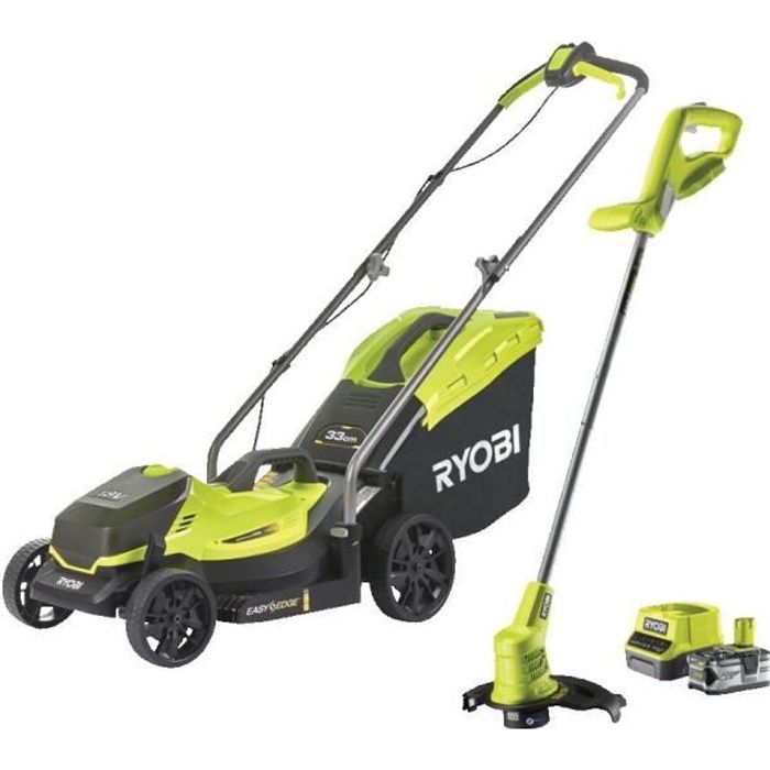 Tondeuse sans fil + coupe-bordure RYOBI One+ RLM18X33B40, 18V, l.33cm, 1 batterie 4 Ah et chargeur inclus