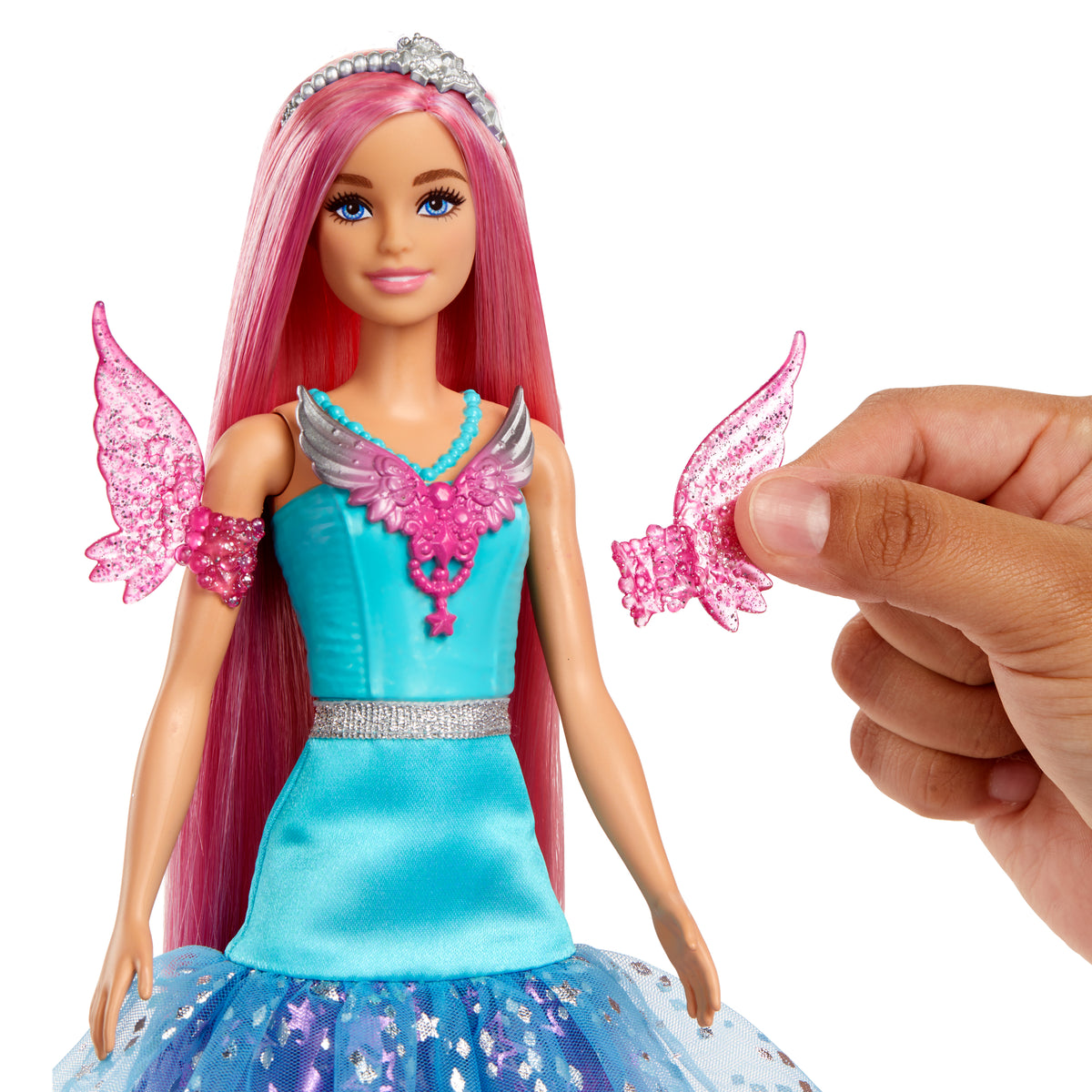 Poupée Barbie - BARBIE - Malibu A Touch of Magic - Cheveux longs 18 cm - Robe fantaisie - Animaux inclus