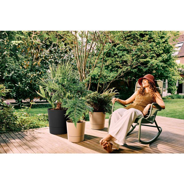 Pot de fleur rond - ELHO - Foss Rond 35 - 21 L - L 35 x B 34.5 x H 34 cm - Beige - Extérieur