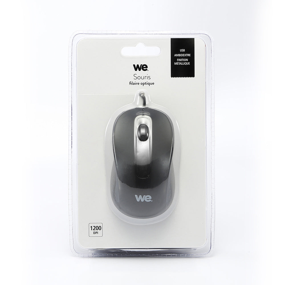 Souris filaire WE 1200DPI , USB, longeur c ble 1.5m finition métallique noire