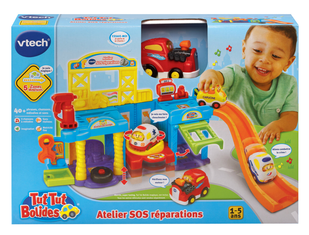 Atelier SOS Réparations - VTECH - Tut Tut Bolides - Ascenseur hydraulique - 5 zones magiques