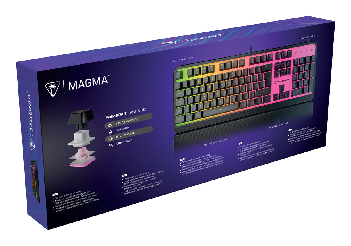 Clavier de jeu - Turtle Beach Magma - Membrane RGB - Noir, touches silencieuses, AIMO™ RGB