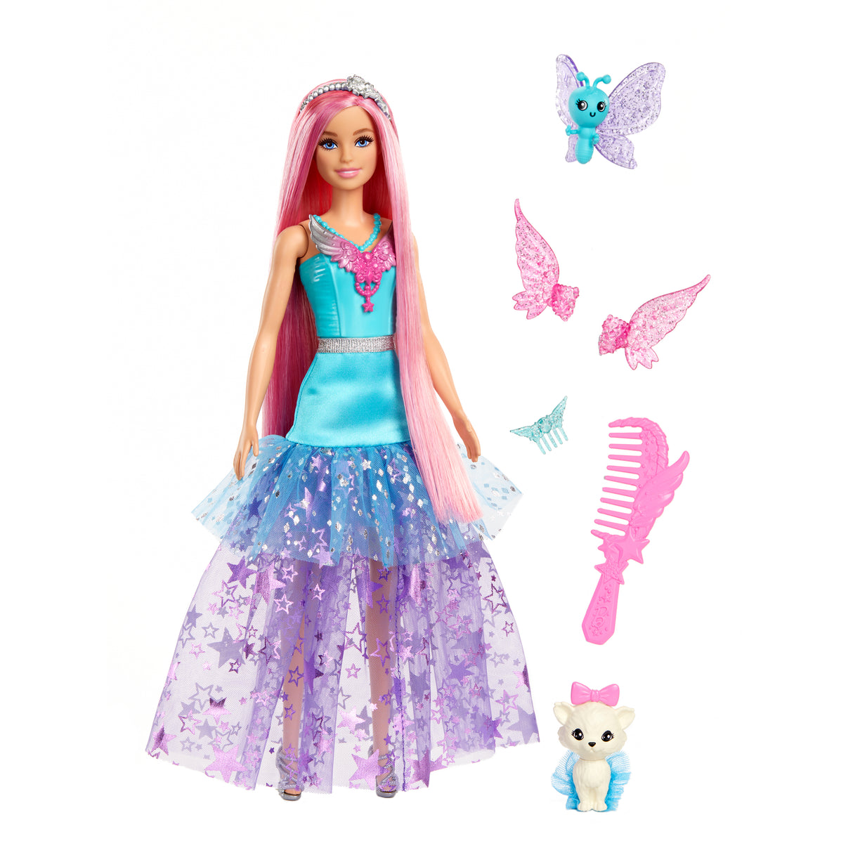 Poupée Barbie - BARBIE - Malibu A Touch of Magic - Cheveux longs 18 cm - Robe fantaisie - Animaux inclus