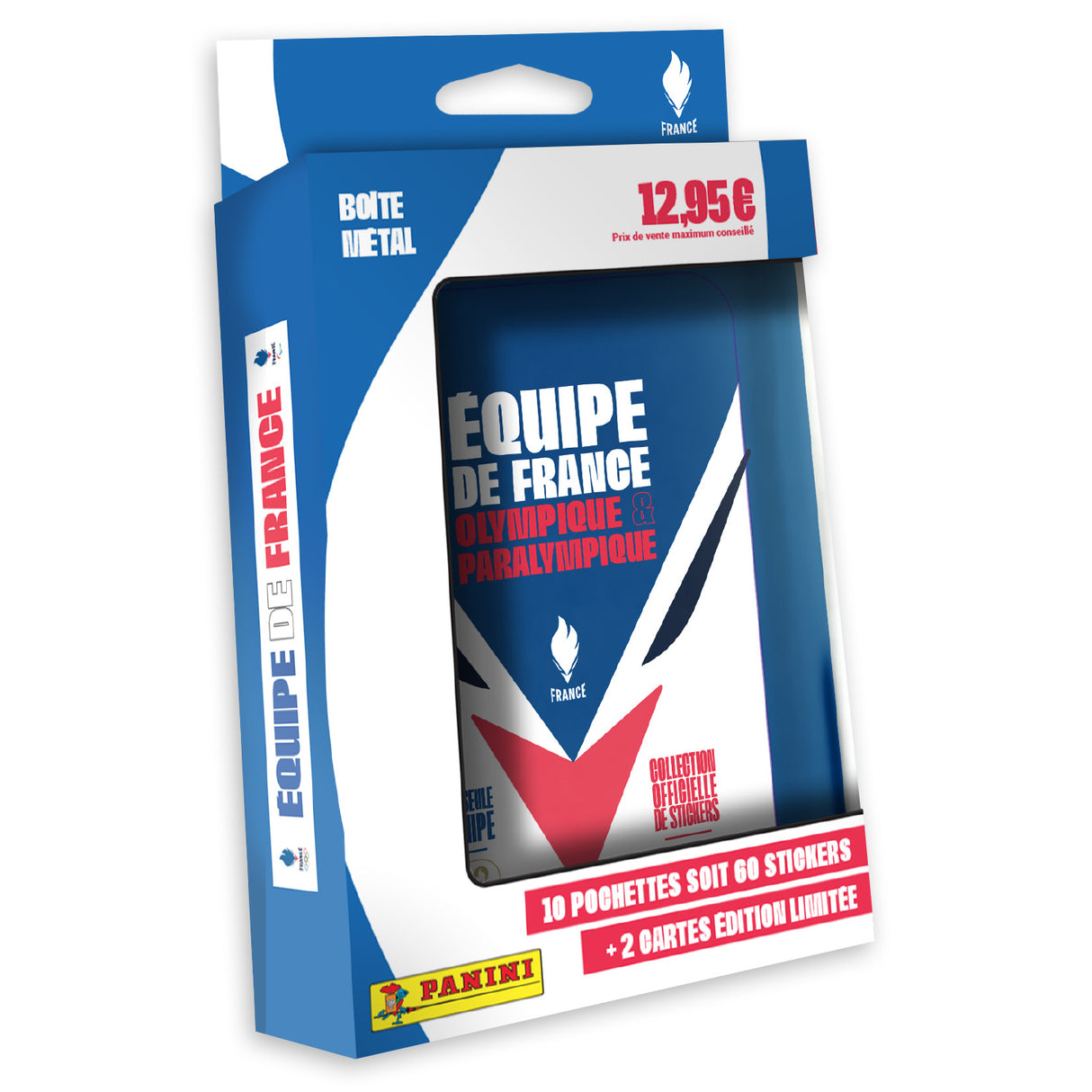 Boîte métal avec 10 pochettes + 2 cartes édition limitée - PANINI - JO 2024 Equipe de France