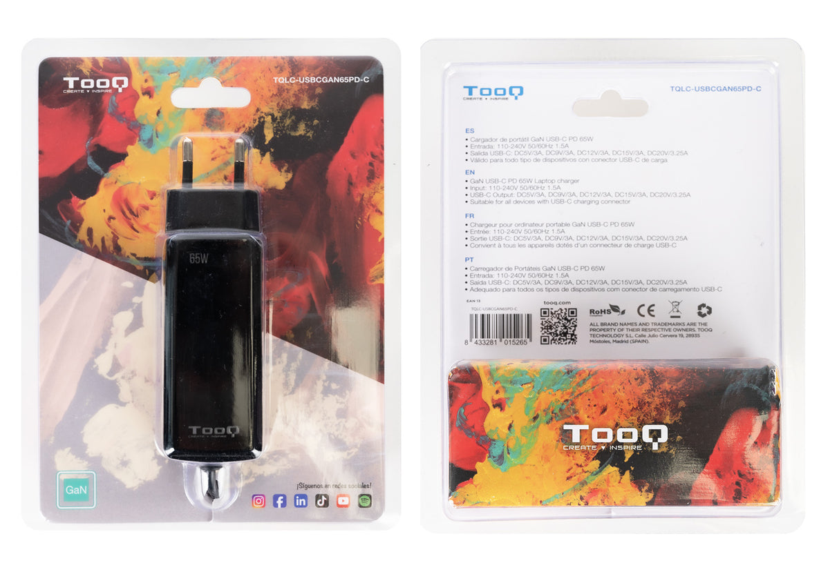 Chargeur universel TooQ 65W - USB-C (Noir)