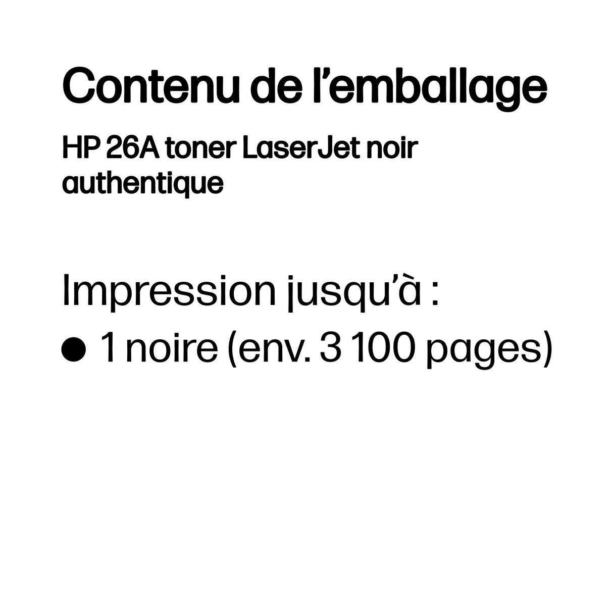 Cartouche de toner noir HP 26A authentique pour HP LaserJet Pro M402/MFP M426