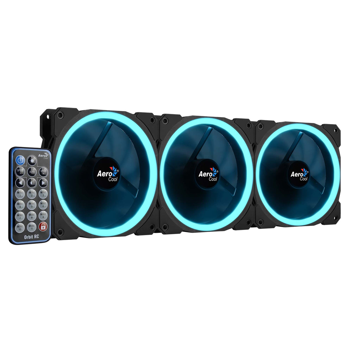 Lot de 3 Ventilateurs de boitier AeroCool Orbit RC RGB 12cm (Noir) avec télécommande