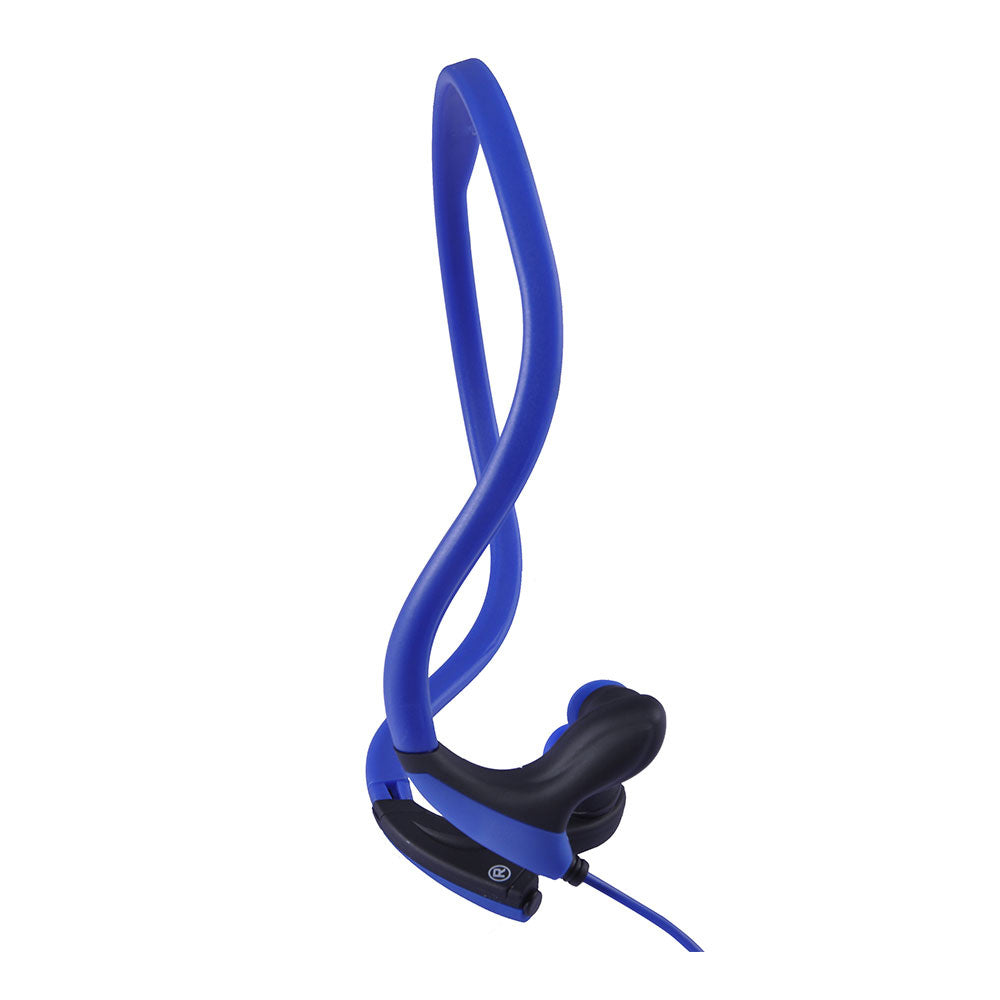 Ecouteurs sport filaire Bleu Arceau tour de cou toucher doux Microphone intégré