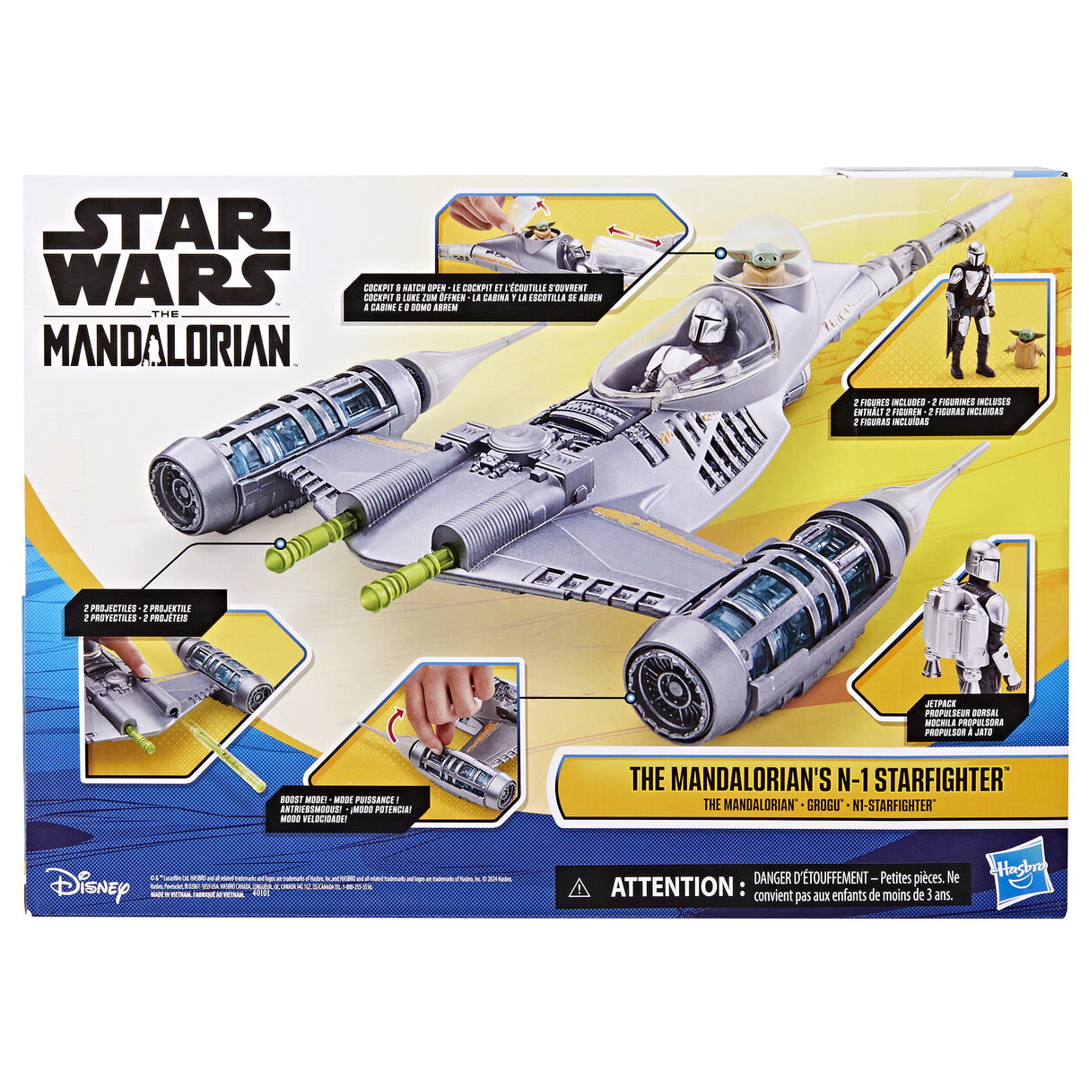 Vaisseau The Mandalorian's N-1 Starfighter, figurines Grogu et Mandalorien de 10 cm, jouet pour enfant des 4 ans, Star Wars Epic Her