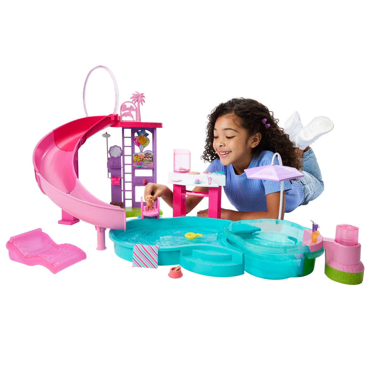 Barbie - Coffret Piscine de Reve - Toboggan et jacuzzi - Plus de 20 accessoires - Barbie - JFP01