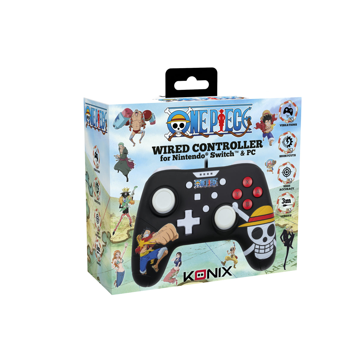 Manette - Konix - One Piece - Filaire - 3 m - Motif Luffy - Nintendo Switch