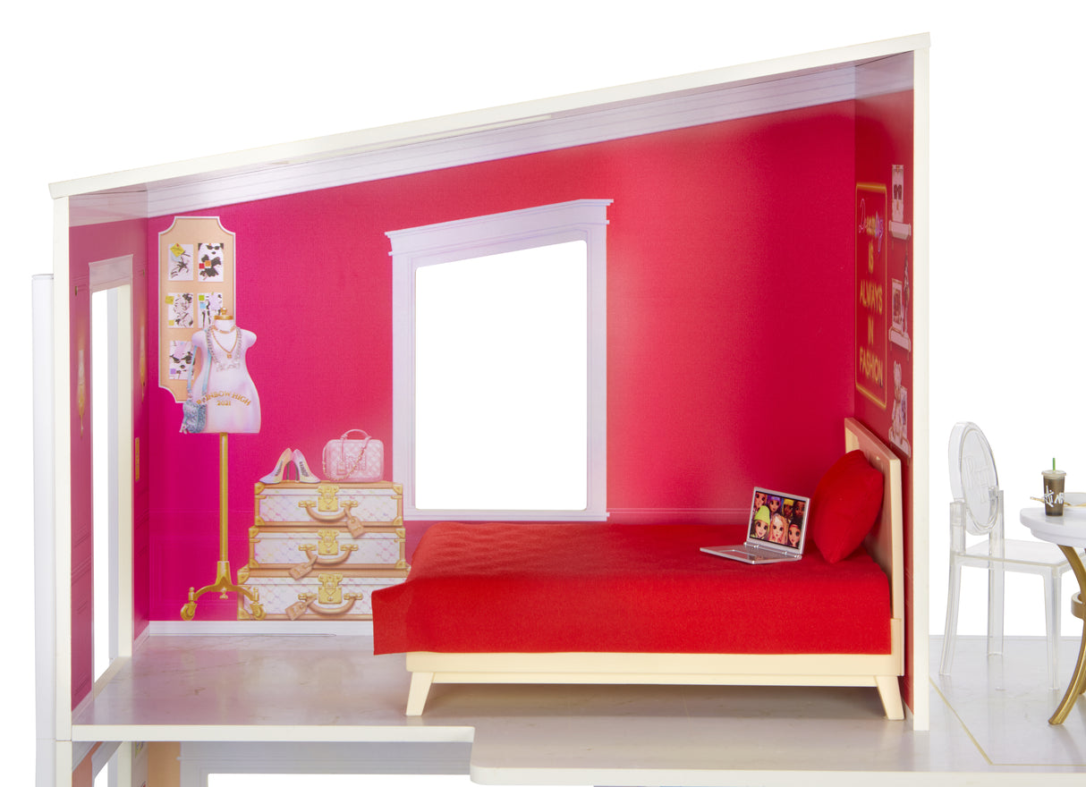 Rainbow High Townhouse - Maison en bois 3 étages et 6 pieces - Ascenseur fontionnel et meubles mobiles