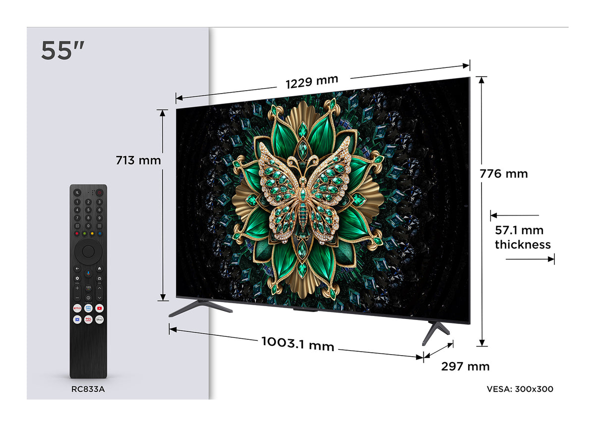 TCL 55C6K - TV QLED MiniLED 55 (140 cm) - 4K UHD 3840x2160 - 144 Hz - Dolby Vision - Google TV - 4xHDMI 2.1 - WiFi