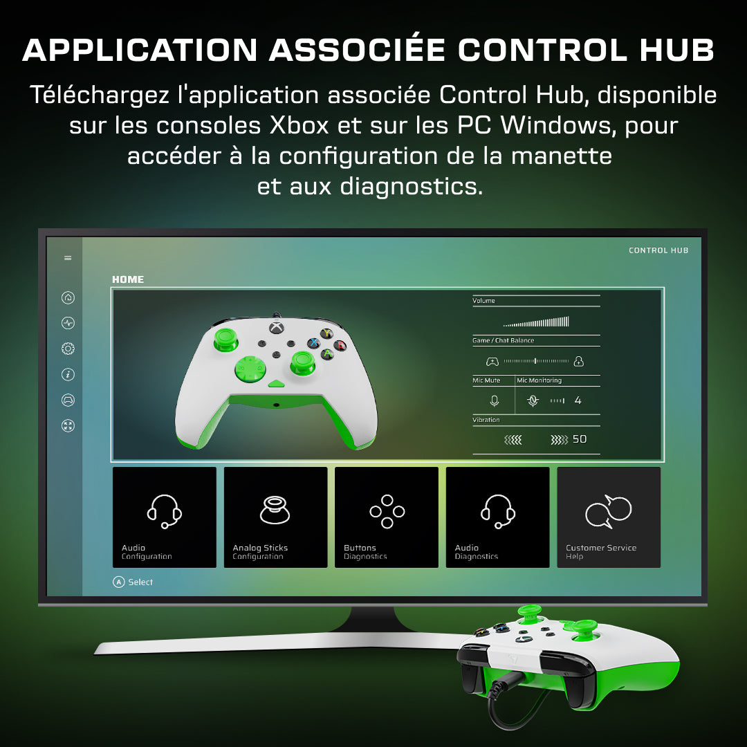 Manette de jeu - Xbox Series X|S, Xbox One et PC - Rematch Core - RGB - Filaire - Blanc / Vert - TURTLE BEACH
