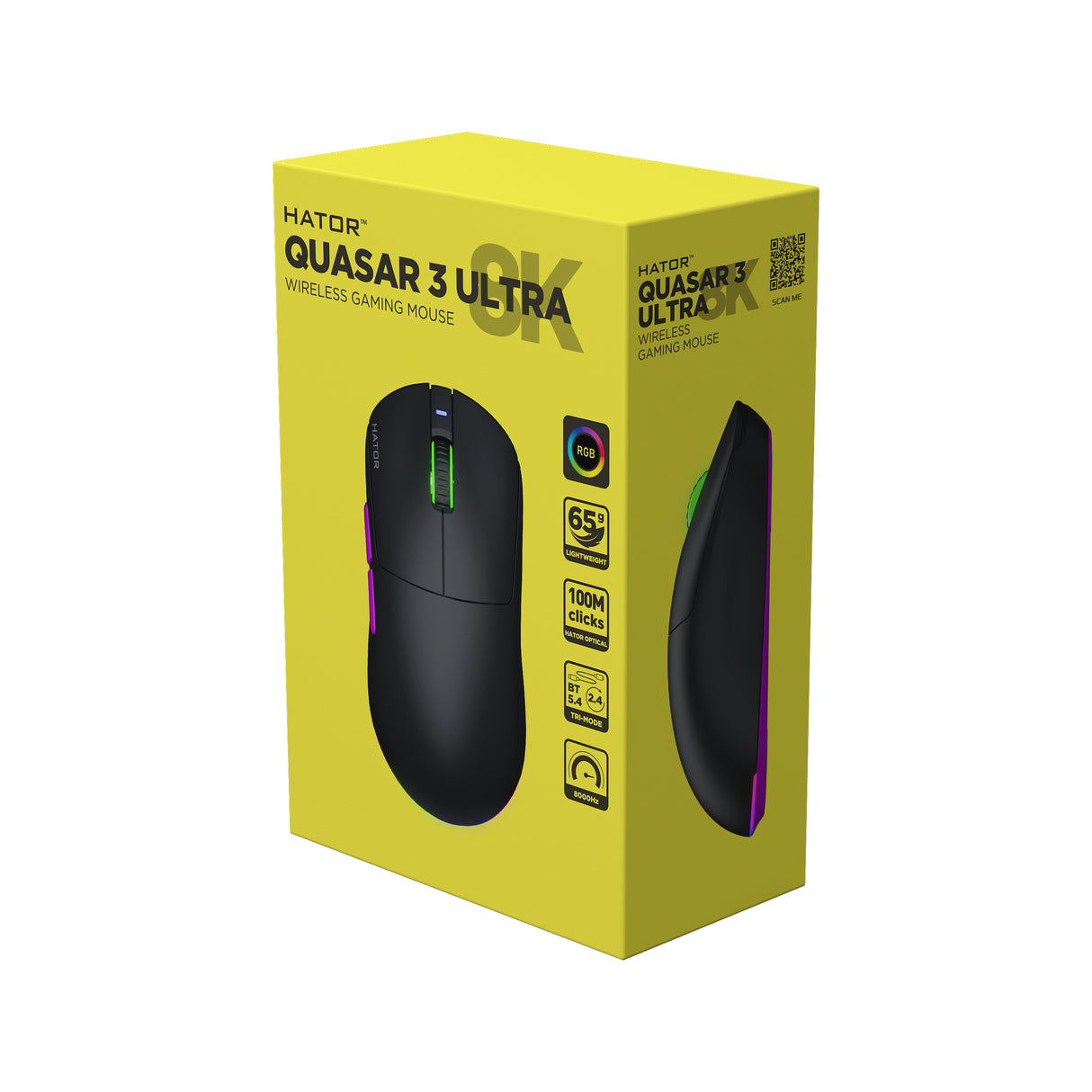 Souris sans fil Gamer Hator Quasar 3 Ultra 8K RGB (Noir)