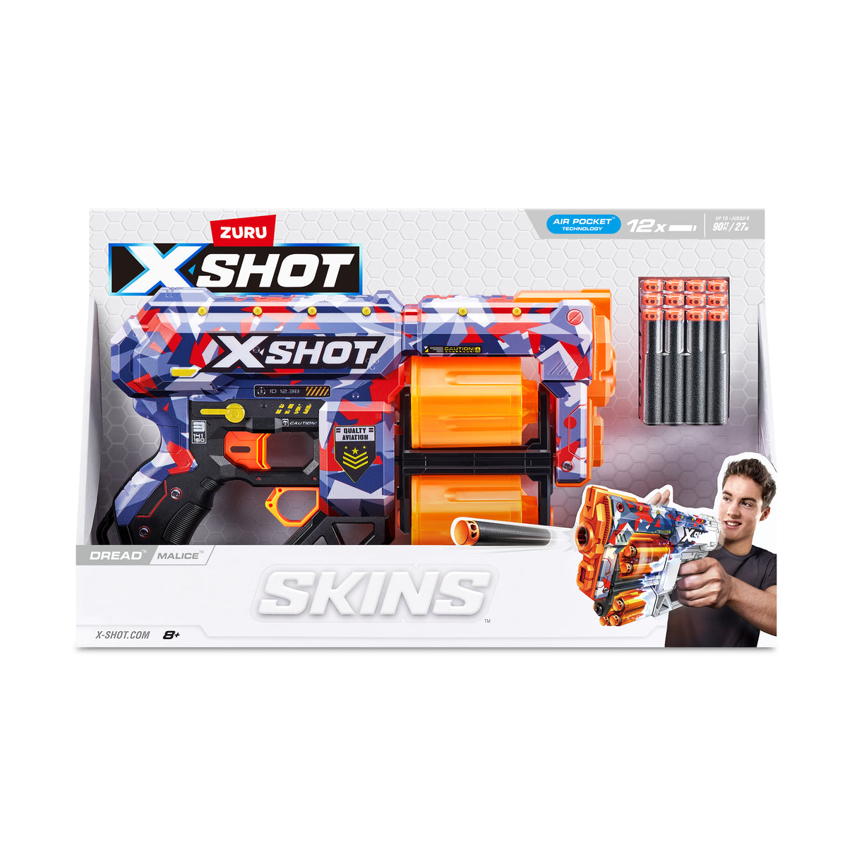 Lanceur de fléchettes - ZURU - X-SHOT Dread - Canons rotatifs doubles - 7 designs - Portée 27 m