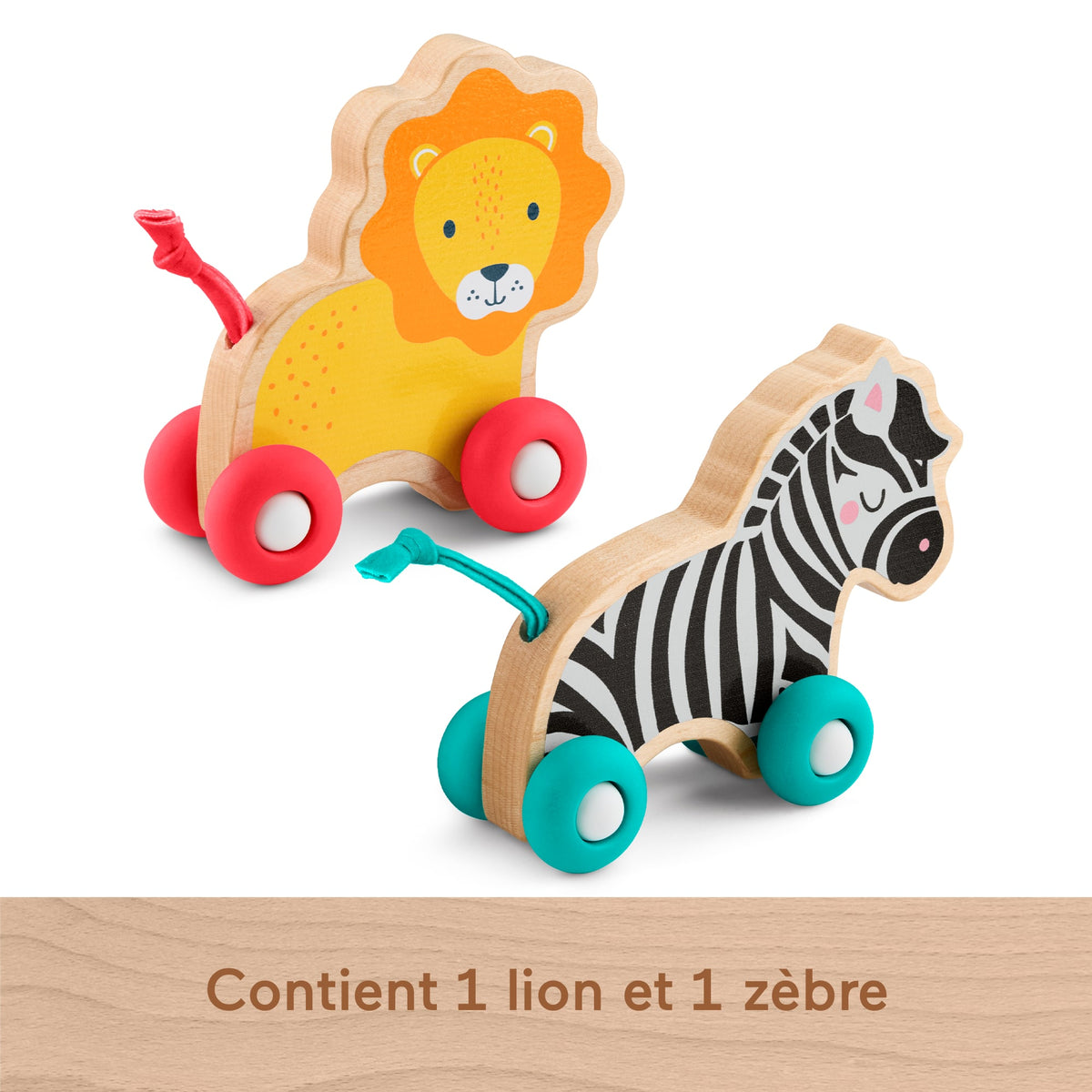 Fisher-Price Animaux a pousser en bois - Véhicule lion et zebre pour jeu a quatre pattes - 2 pieces en bois - des 6 mois - JFN19