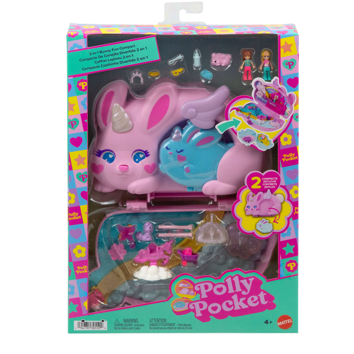 Polly Pocket - Coffret 2 en 1 Lapin - Avec 2 figurines et 12 accessoires - Polly Pocket - JFT88