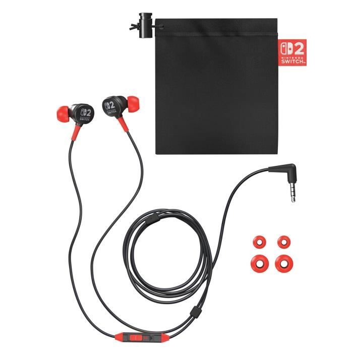 Ecouteurs filaires - Power A - Nintendo Switch 2 - Noir et Rouge