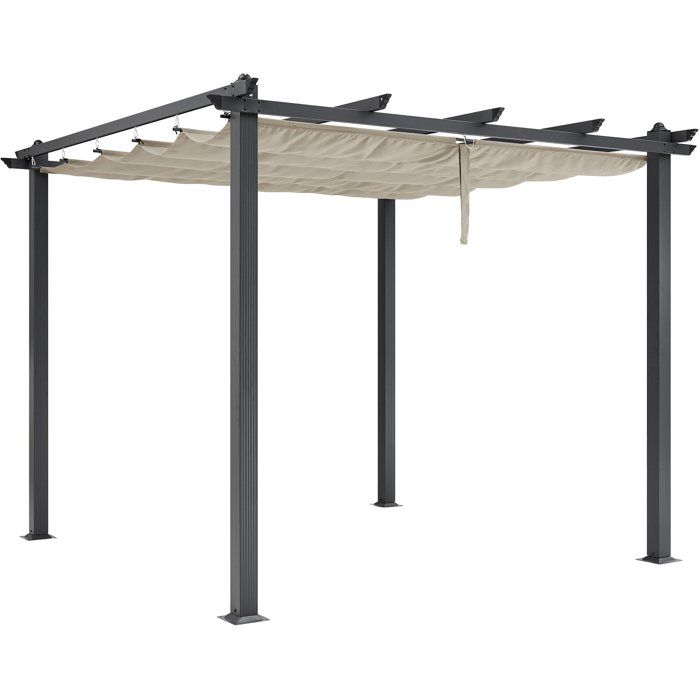Pergola toit rétractable - CORDOBA - Structure en aluminium - Toile en polyester - Beige - 3 x 3 m