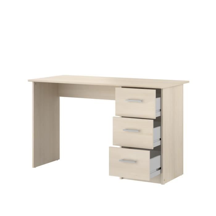 Bureau droit 3 tiroirs ESSENTIEL - Panneaux de particules - Décor Acacia clair - L 121 x P 55 x H 74 cm - PARISOT