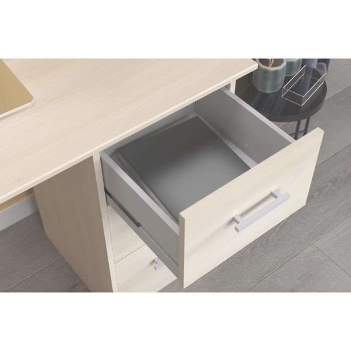 Bureau droit 3 tiroirs ESSENTIEL - Panneaux de particules - Décor Acacia clair - L 121 x P 55 x H 74 cm - PARISOT