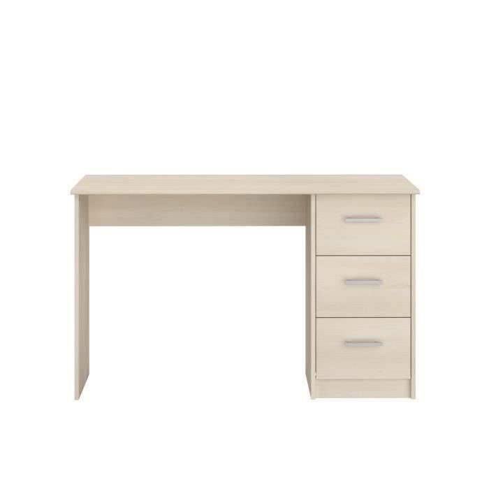 Bureau droit 3 tiroirs ESSENTIEL - Panneaux de particules - Décor Acacia clair - L 121 x P 55 x H 74 cm - PARISOT