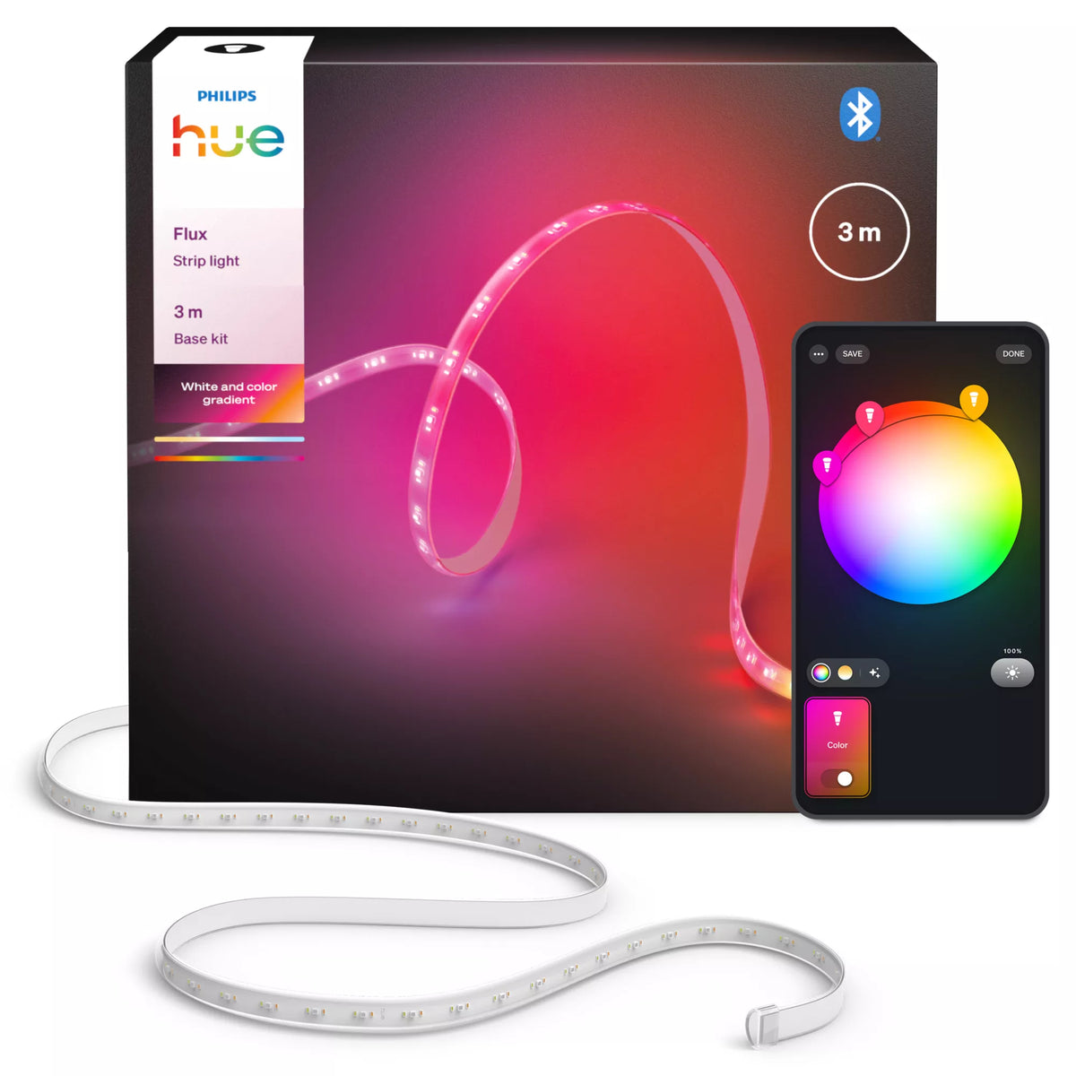 Ruban LED - Philips Hue - Flux - 3 m - Chromasync - Éclairage coloré et blanc naturel intense - 1200 lumens