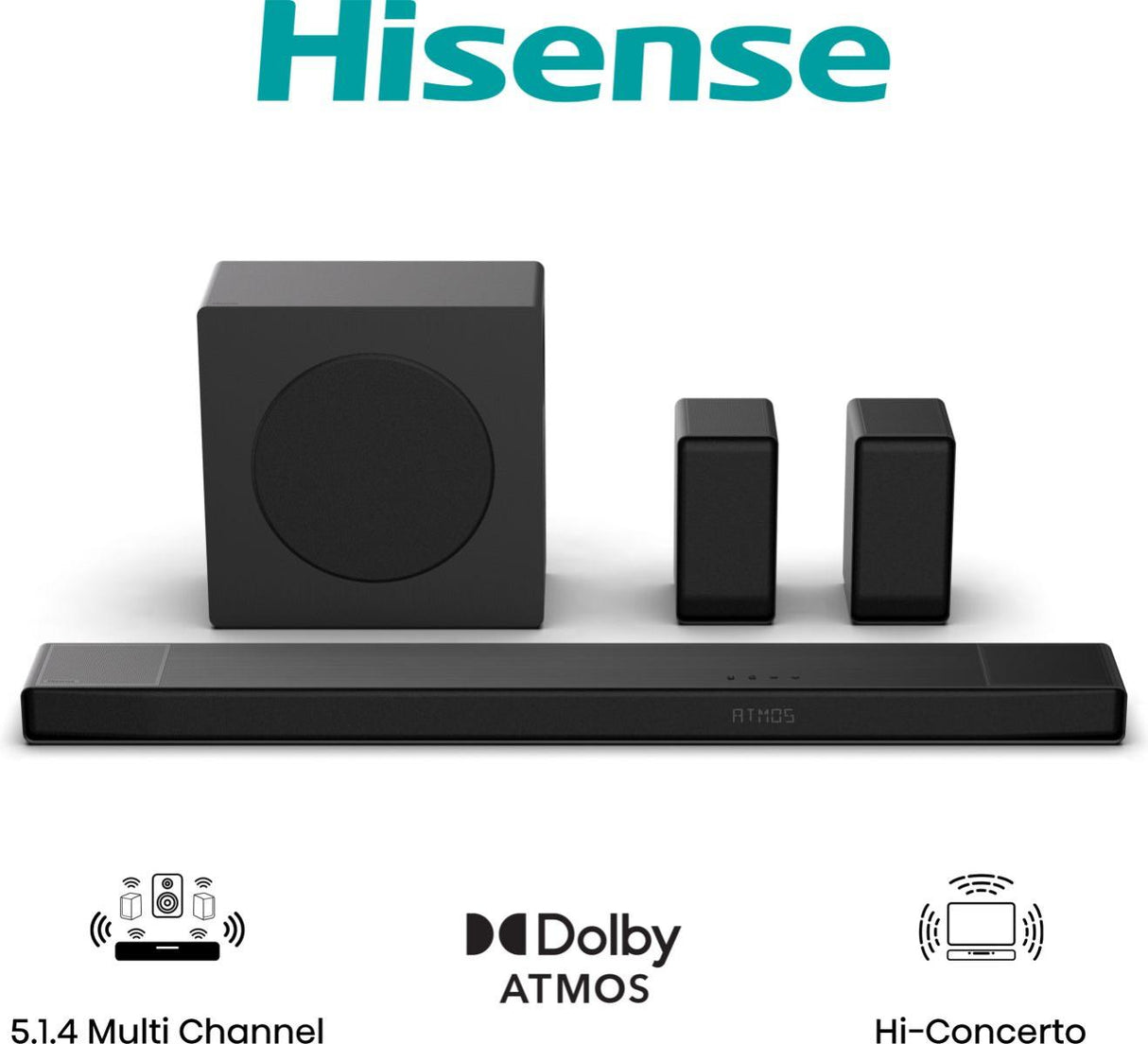 Barre de son - HISENSE - AX5140Q - 5.1.4 Canaux - Dolby Atmos & DTS:X - 520W - Caisson et enceintes arriere sans fil - HDMI eARC