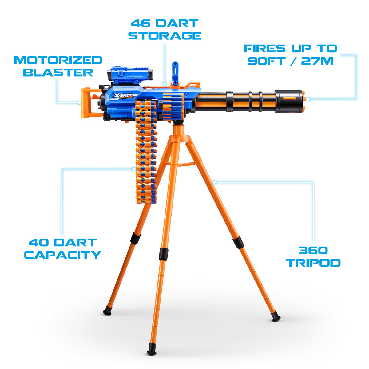 Pistolet sur trépied - ZURU XSHOT - Motorized Rage Fire - 72 fléchettes