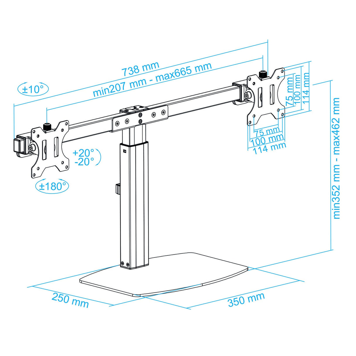 Support double-écran é poser Tooq DB1727TN 17"-27" (6kg max) (Noir)