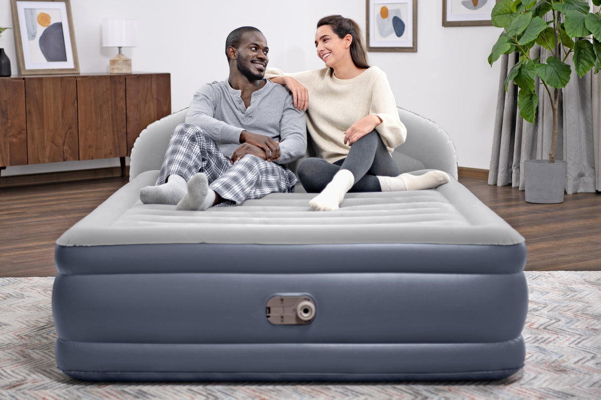Matelas gonflable - BESTWAY - 671BD Queen - Pompe électrique intégrée - Tete de lit LoungeLux - Tritech durable