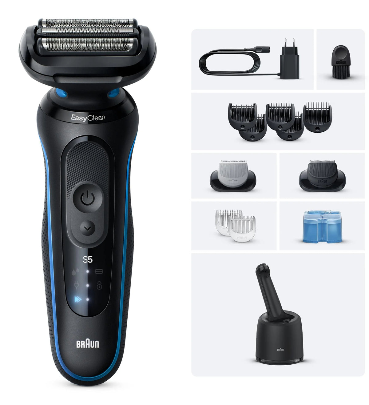 Rasoir électrique BRAUN Series 5 - Noir et bleu - Autonomie 50 minutes - Charge rapide 5 minutes