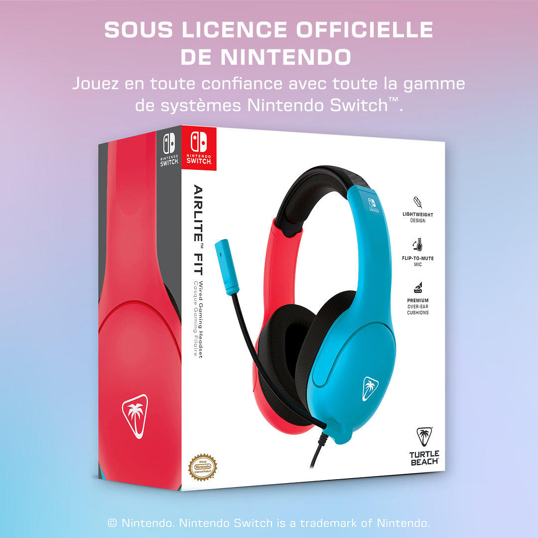 Casque gaming filaire - TURTLE BEACH - TBS-8002-25 - Airlite Fit - Sous licence officielle de Nintendo Switch™ - Bleu fluo et rouge