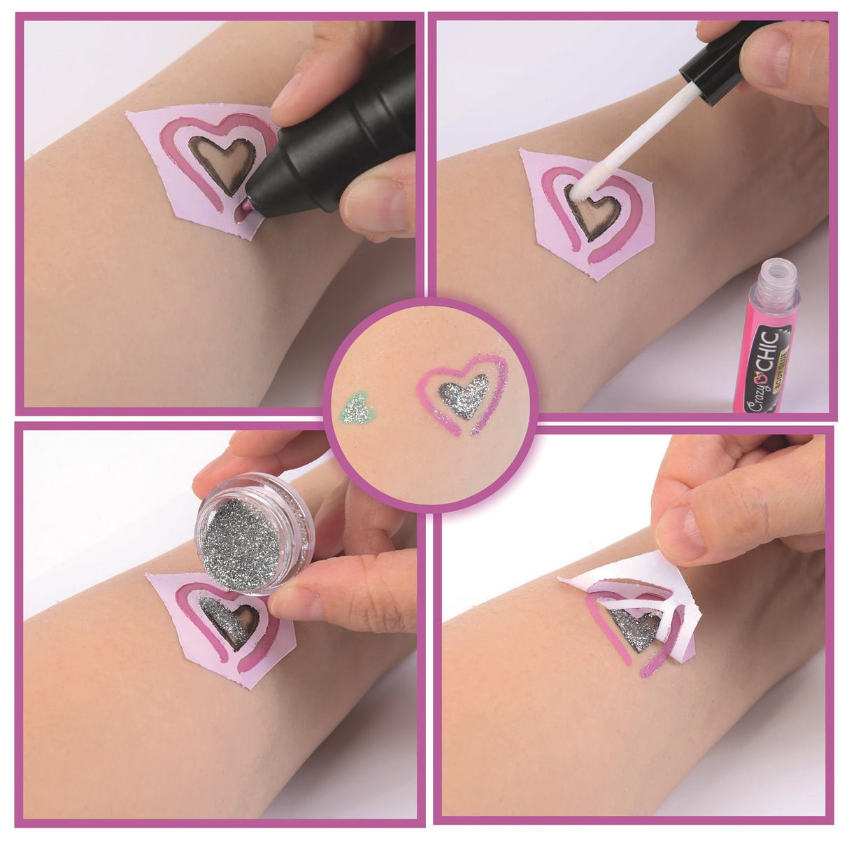 CLEMENTONI - Studio de tatouage temporaires pour enfant - Kit complet - Pochoirs, peintures corps et transfert - Des 7 ans