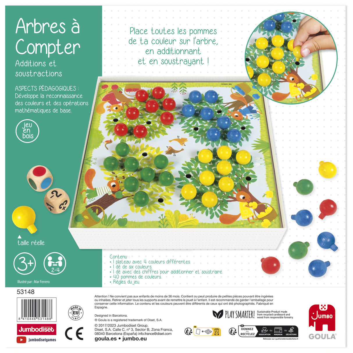 Jeu éducatif - GOULA - Arbres a compter - Pommes en bois et dés