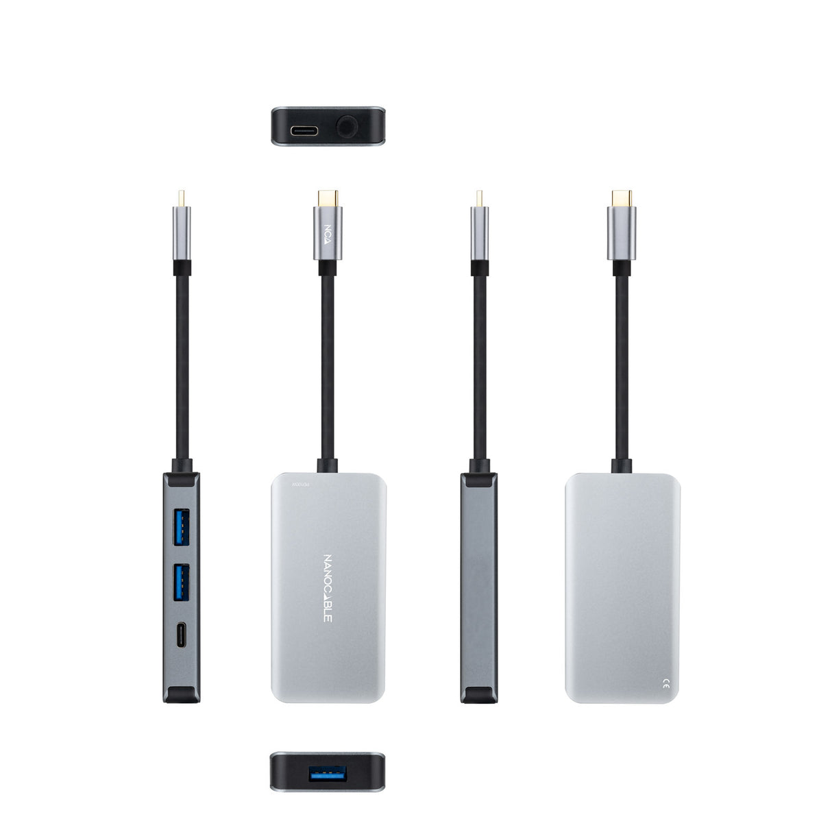 Hub USB-C 3.2 Nanocable - 3x USB-A et 2x USB-C (Gris)