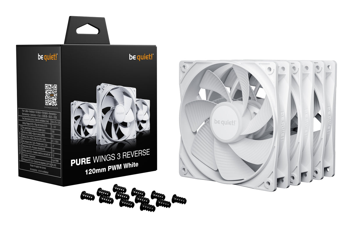 Lot de 3 Ventilateurs de boitier be quiet! Pure Wings 3 PWM Reverse - 12cm (Blanc)