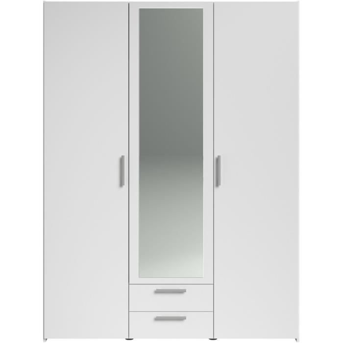 Armoire VARIA - DÈcor blanc - 3 portes + 2 tiroirs + miroir - L 150 x H 200 x 51 cm