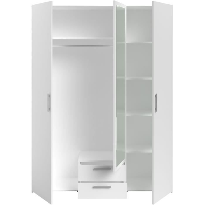 Armoire VARIA - DÈcor blanc - 3 portes + 2 tiroirs + miroir - L 150 x H 200 x 51 cm