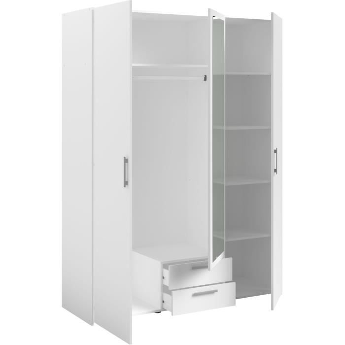 Armoire VARIA - DÈcor blanc - 3 portes + 2 tiroirs + miroir - L 150 x H 200 x 51 cm