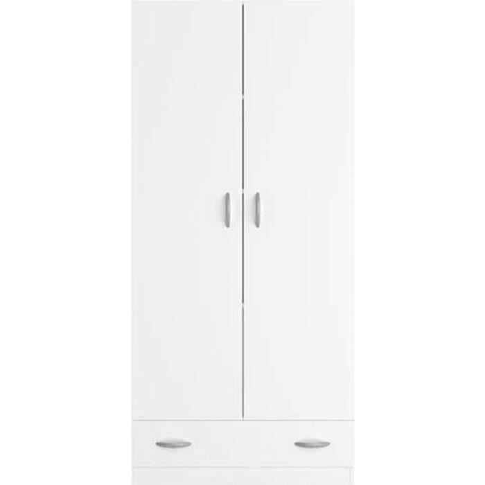 PARISOT Armoire 2 portes battantes + 1 tiroir - Panneaux de particules - Décor Blanc - L 78 cm x P 38 cm x H 170 cm - VARIA