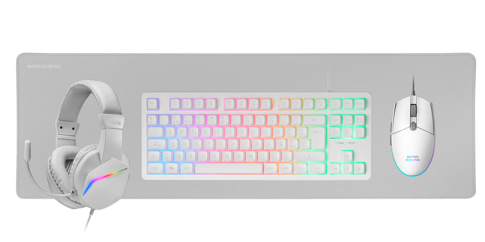 Pack Gamer 4en1 (Clavier/Souris/Casque/Tapis) Mars Gaming MCP-RGB3 (Blanc)