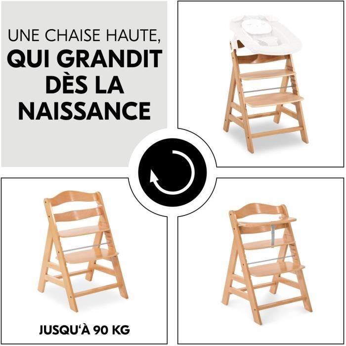 Chaise haute - HAUCK - ALPHA+ - Evolutive - De 6 mois a 90 kg - Bois FSC - Harnais 5 points - Naturel