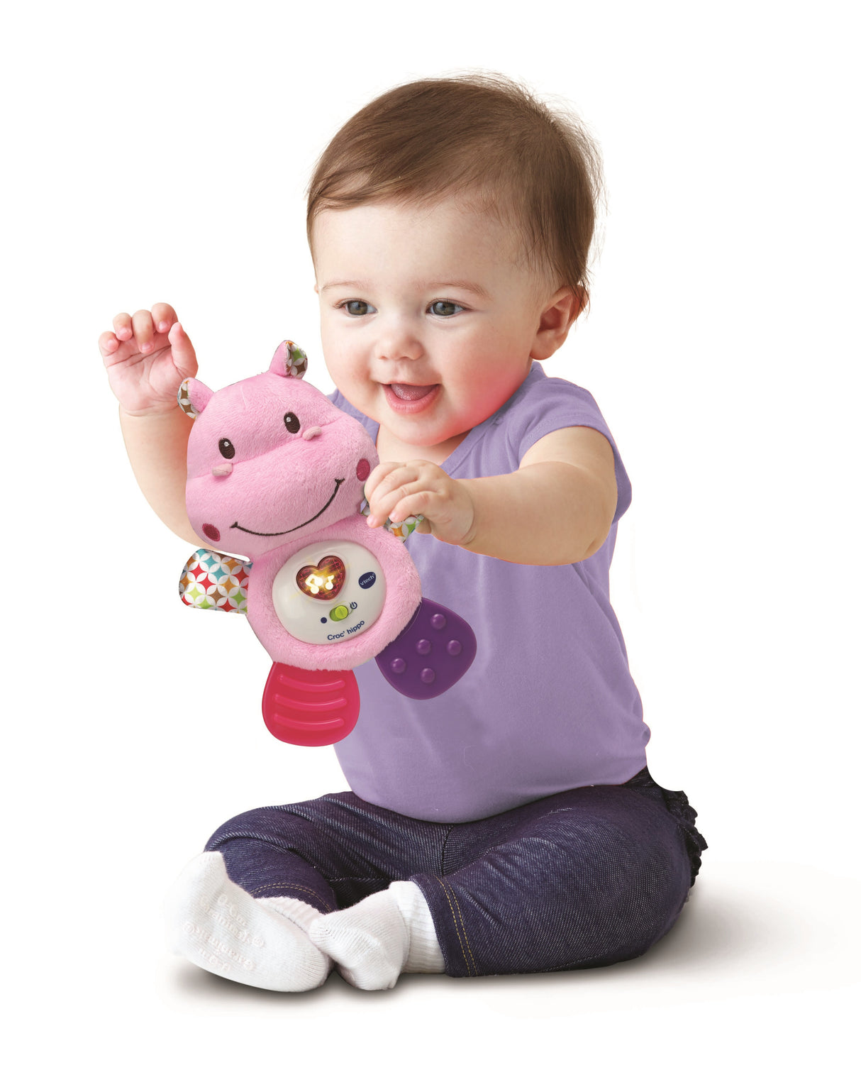 VTECH BABY - Hochet Croc'Hippo - Peluche Texturée Rose